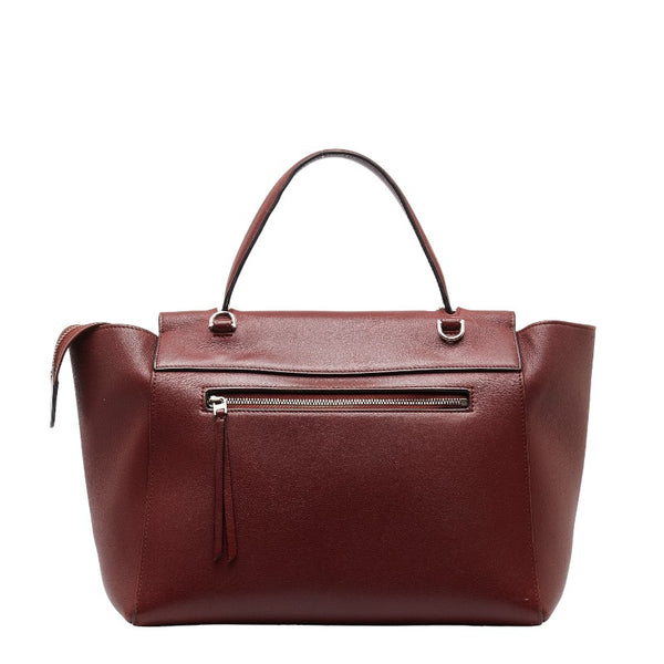 セリーヌ ベルトバック ハンドバッグ ワインレッド ブラック レザー レディース CELINE 【中古】