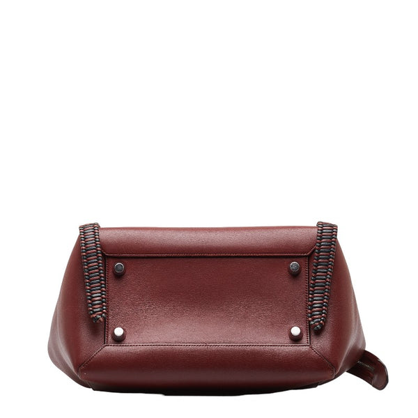 セリーヌ ベルトバック ハンドバッグ ワインレッド ブラック レザー レディース CELINE 【中古】