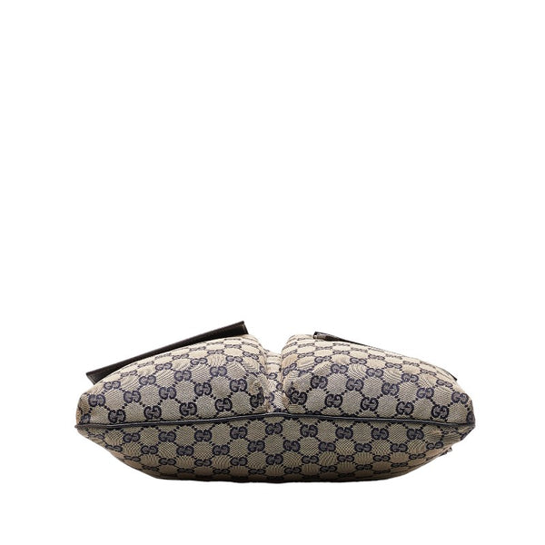 グッチ GGキャンバス シェリーライン 斜め掛け ショルダーバッグ 169937 ベージュ ネイビー キャンバス レザー レディース GUCCI 【中古】