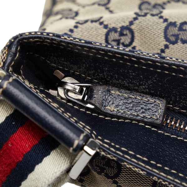 グッチ GGキャンバス シェリーライン 斜め掛け ショルダーバッグ 169937 ベージュ ネイビー キャンバス レザー レディース GUCCI 【中古】