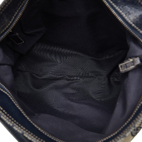 グッチ GGキャンバス シェリーライン 斜め掛け ショルダーバッグ 169937 ベージュ ネイビー キャンバス レザー レディース GUCCI 【中古】