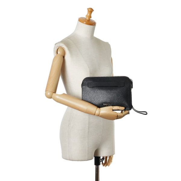 プラダ サフィアーノ クラッチバッグ セカンドバッグ ブラック レザー メンズ PRADA 【中古】