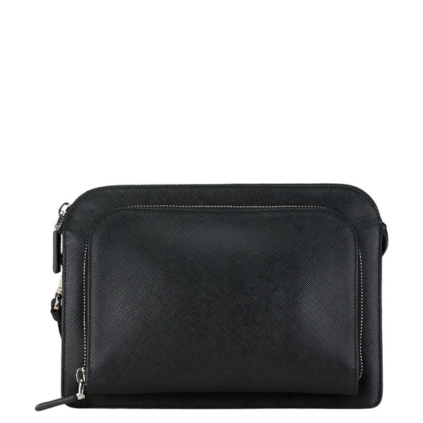 プラダ サフィアーノ クラッチバッグ セカンドバッグ ブラック レザー メンズ PRADA 【中古】