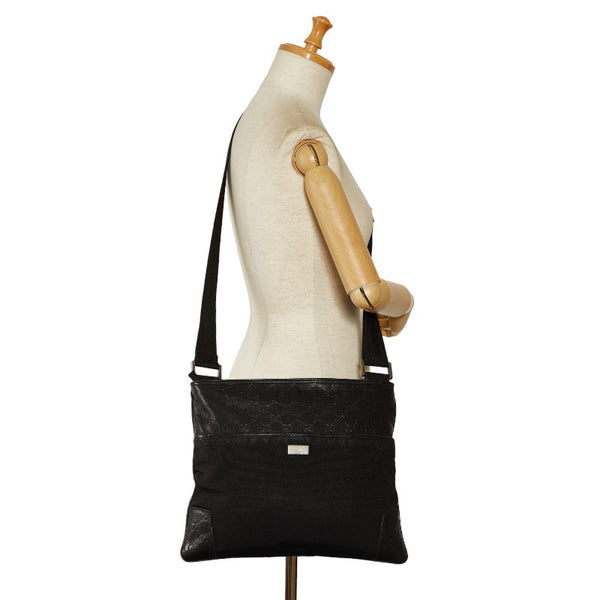 グッチ グッチシマ  ショルダーバッグ 161822 ブラック キャンバス レザー レディース GUCCI 【中古】