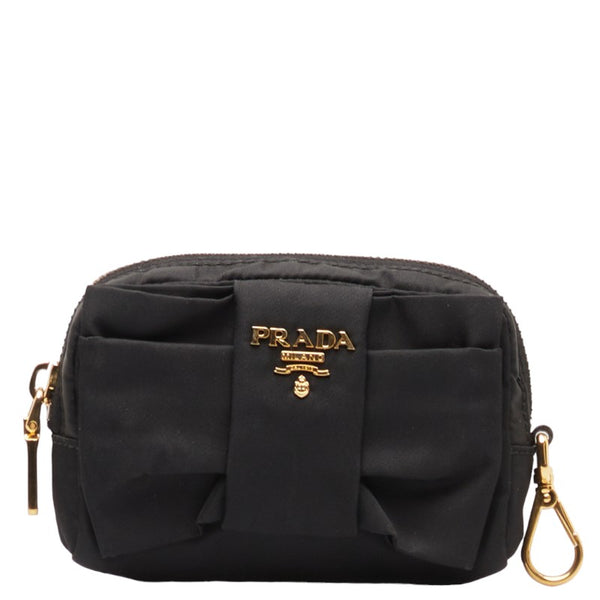 プラダ リボン ポーチ 1NF727 ブラック ゴールド ナイロン レディース PRADA 【中古】