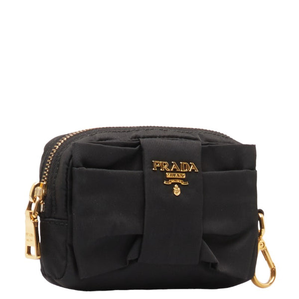 プラダ リボン ポーチ 1NF727 ブラック ゴールド ナイロン レディース PRADA 【中古】