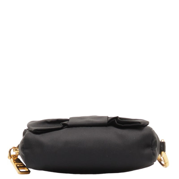 プラダ リボン ポーチ 1NF727 ブラック ゴールド ナイロン レディース PRADA 【中古】