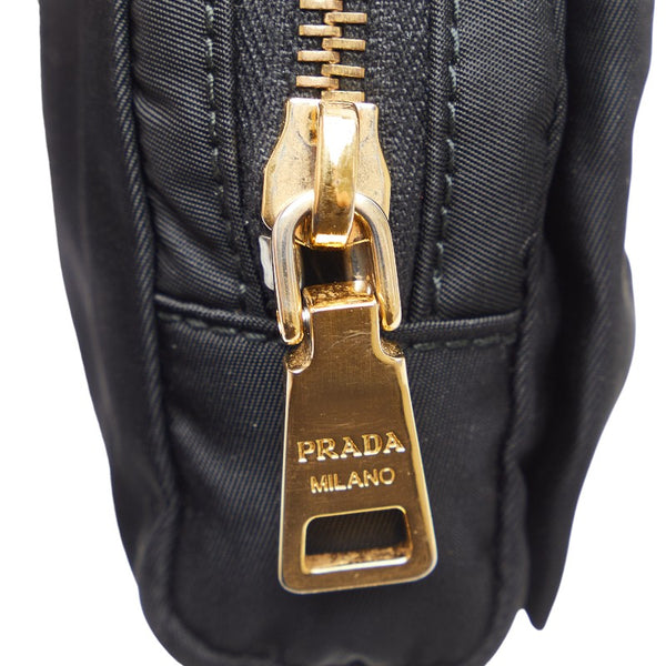 プラダ リボン ポーチ 1NF727 ブラック ゴールド ナイロン レディース PRADA 【中古】