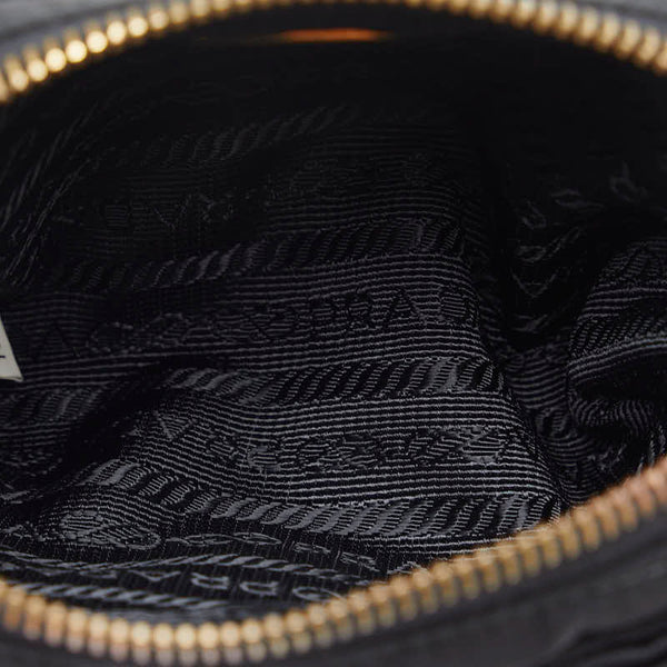 プラダ リボン ポーチ 1NF727 ブラック ゴールド ナイロン レディース PRADA 【中古】