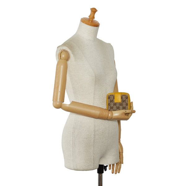 グッチ GGキャンバス 二つ折り財布 ラウンドファウナー コンパクトウォレット 346056 ベージュ イエロー キャンバス レザー レディース GUCCI 【中古】