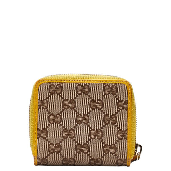 グッチ GGキャンバス 二つ折り財布 ラウンドファウナー コンパクトウォレット 346056 ベージュ イエロー キャンバス レザー レディース GUCCI 【中古】