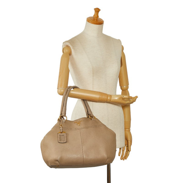 プラダ ロゴ ハンドバッグ BN1777 ベージュ ゴールド レザー レディース PRADA 【中古】