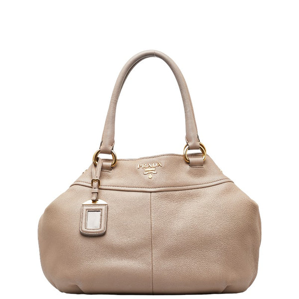 プラダ ロゴ ハンドバッグ BN1777 ベージュ ゴールド レザー レディース PRADA 【中古】