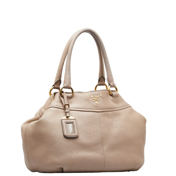 プラダ ロゴ ハンドバッグ BN1777 ベージュ ゴールド レザー レディース PRADA 【中古】