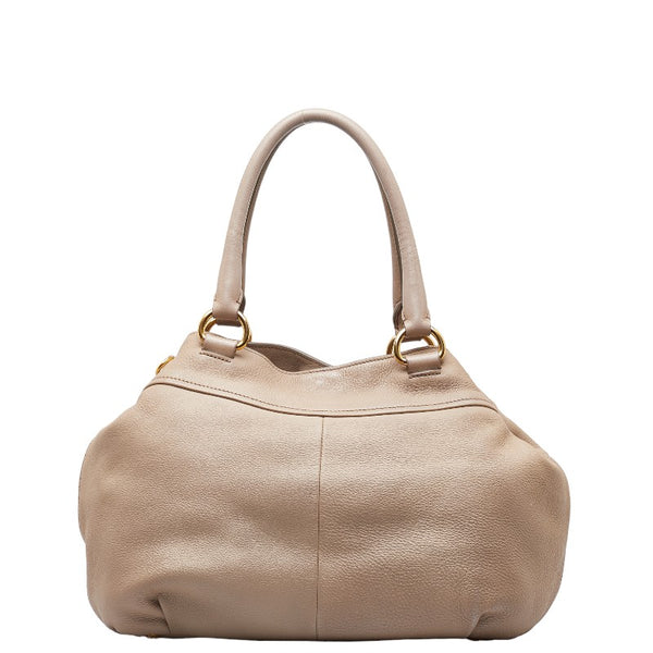 プラダ ロゴ ハンドバッグ BN1777 ベージュ ゴールド レザー レディース PRADA 【中古】