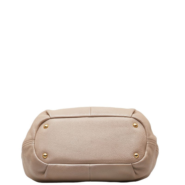 プラダ ロゴ ハンドバッグ BN1777 ベージュ ゴールド レザー レディース PRADA 【中古】