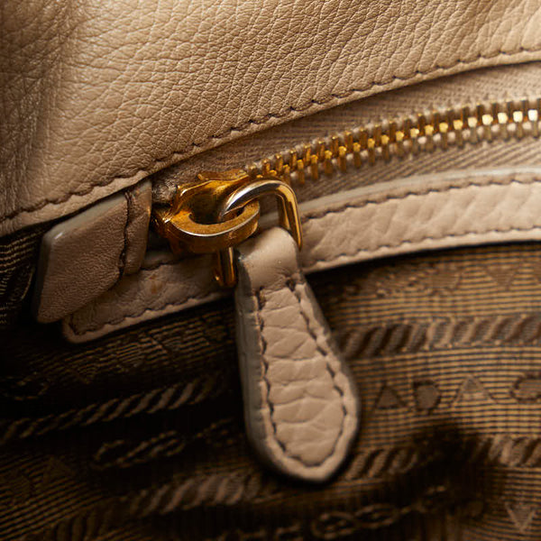 プラダ ロゴ ハンドバッグ BN1777 ベージュ ゴールド レザー レディース PRADA 【中古】
