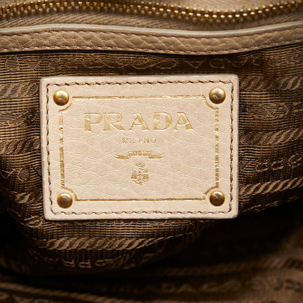 プラダ ロゴ ハンドバッグ BN1777 ベージュ ゴールド レザー レディース PRADA 【中古】