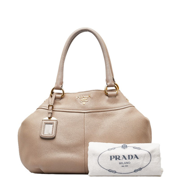 プラダ ロゴ ハンドバッグ BN1777 ベージュ ゴールド レザー レディース PRADA 【中古】