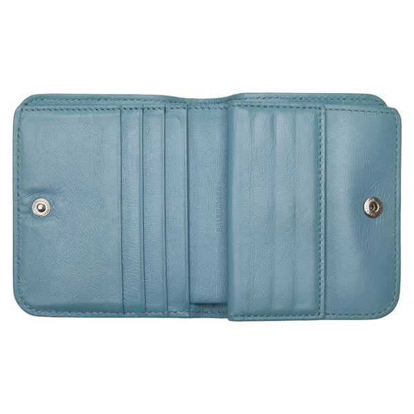 バレンシアガ エッセンシャル ミニ ウォレット 二つ折り財布 658340 ブルー レザー レディース BALENCIAGA 【中古】