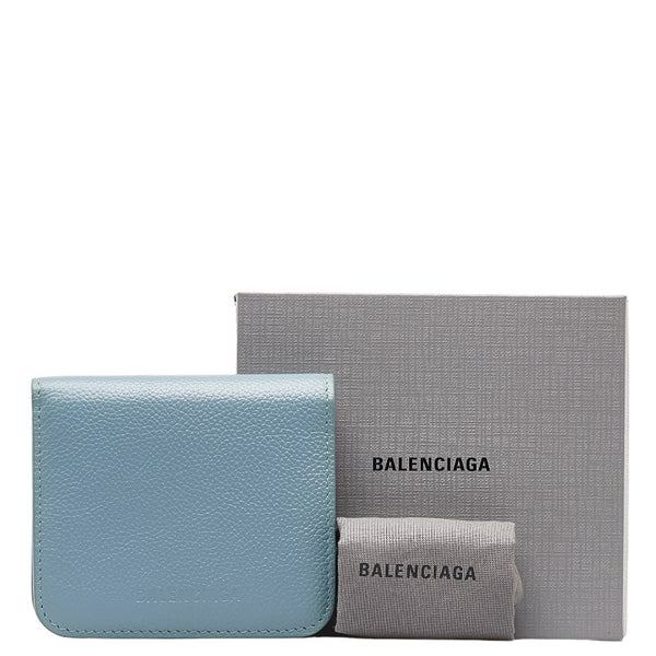 バレンシアガ エッセンシャル ミニ ウォレット 二つ折り財布 658340 ブルー レザー レディース BALENCIAGA 【中古】
