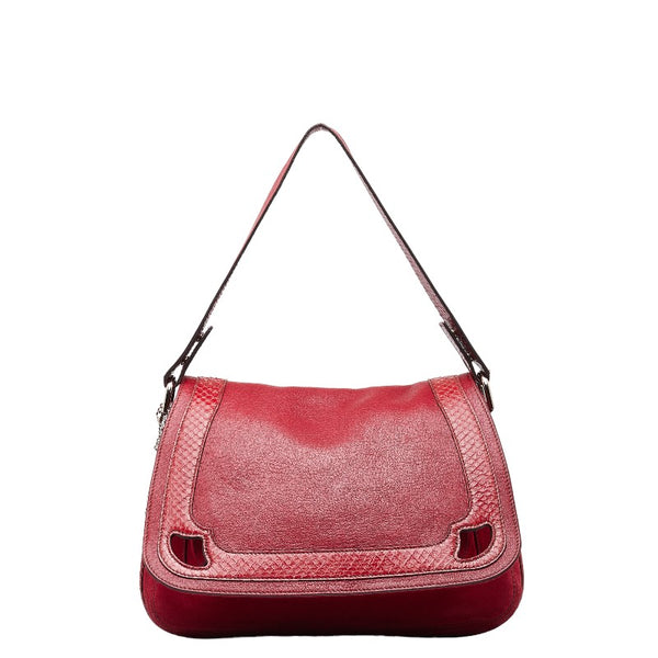 カルティエ マルチェロ ドゥ カルティエSM ハンドバッグ ショルダーバッグ 2WAY レッド レザー スウェード パイソン レディース CARTIER 【中古】