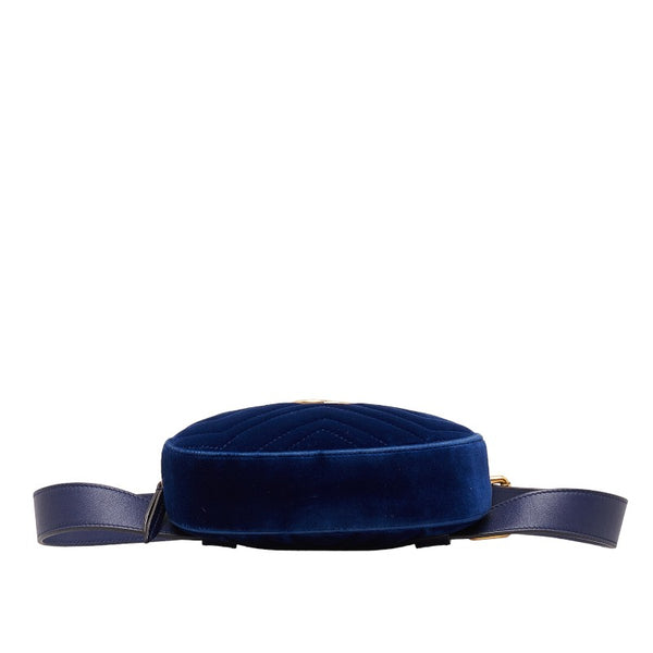 グッチ GGマーモント キルティング ウエストバッグ ベルトバッグ 476434 ネイビー ゴールド ベロア レザー レディース GUCCI 【中古】