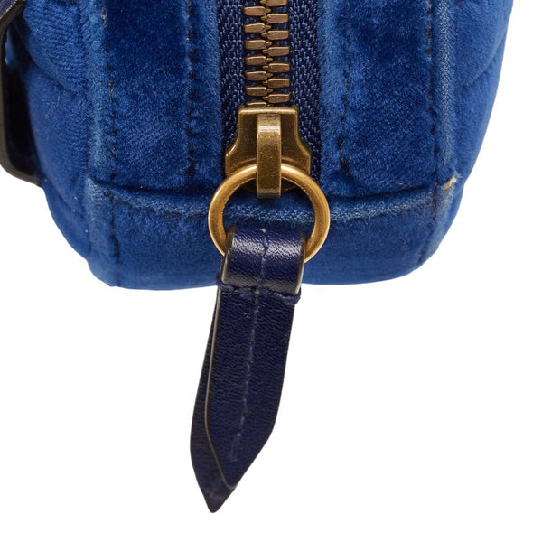 グッチ GGマーモント キルティング ウエストバッグ ベルトバッグ 476434 ネイビー ゴールド ベロア レザー レディース GUCCI 【中古】