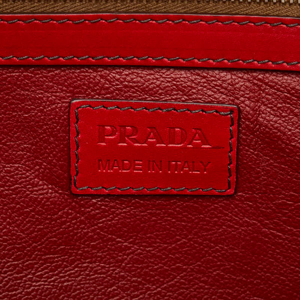 プラダ ロゴ ワンショルダーバッグ ハンドバッグ BR3021 レッド ブラウン レザー レディース PRADA 【中古】