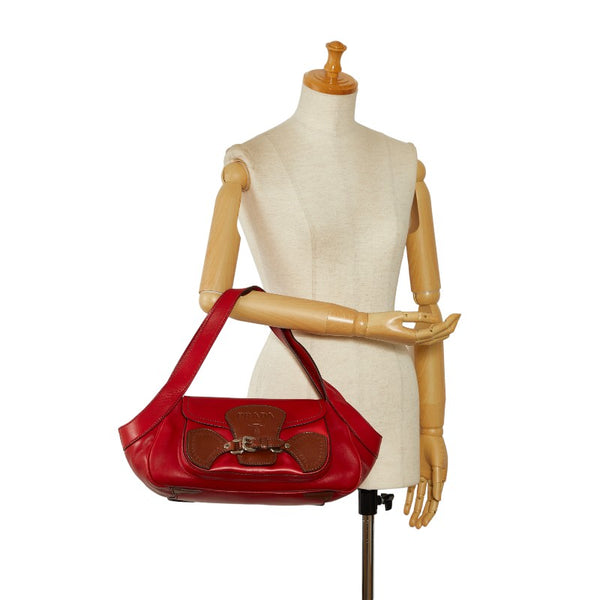 プラダ ロゴ ワンショルダーバッグ ハンドバッグ BR3021 レッド ブラウン レザー レディース PRADA 【中古】