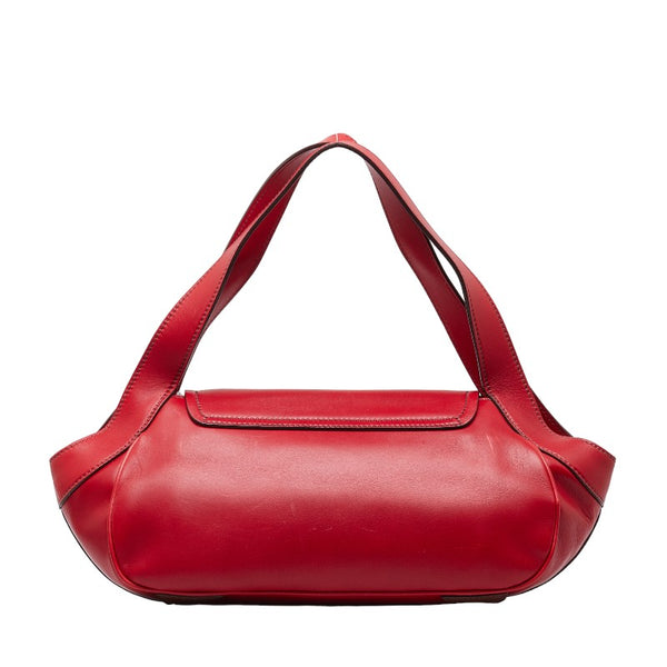 プラダ ロゴ ワンショルダーバッグ ハンドバッグ BR3021 レッド ブラウン レザー レディース PRADA 【中古】