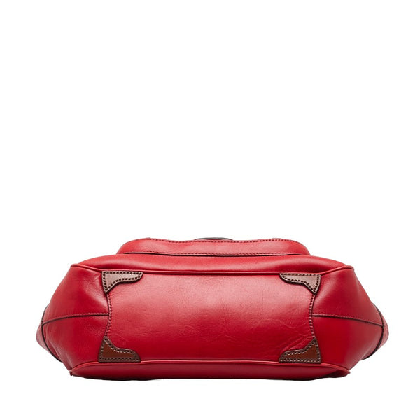 プラダ ロゴ ワンショルダーバッグ ハンドバッグ BR3021 レッド ブラウン レザー レディース PRADA 【中古】