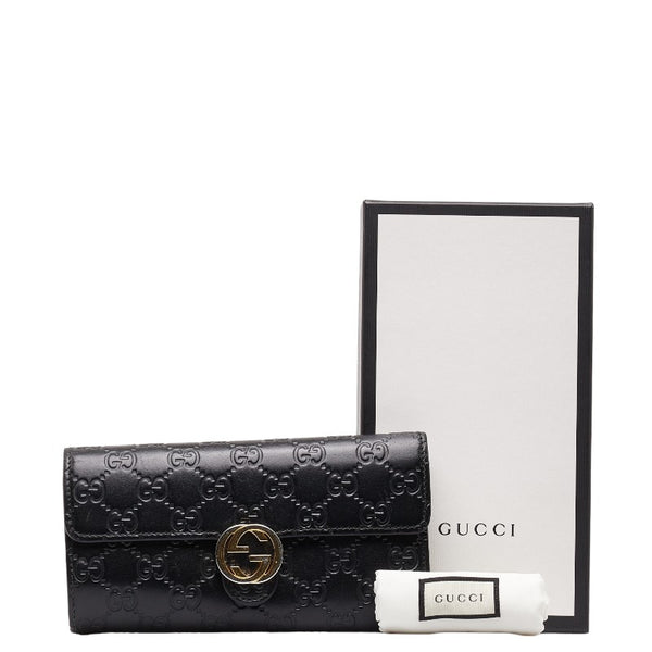 グッチ グッチシマ インターロッキングG 長財布 369663 ブラック レザー メンズ GUCCI 【中古】