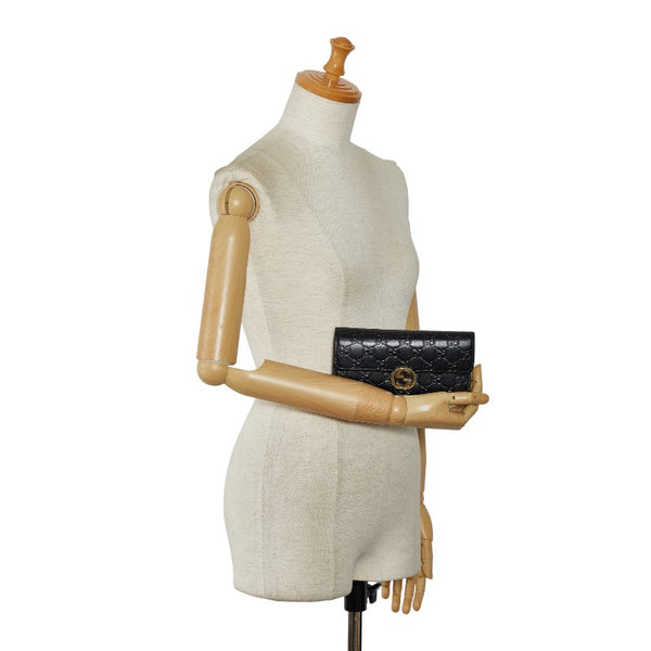 グッチ グッチシマ インターロッキングG 長財布 369663 ブラック レザー メンズ GUCCI 【中古】