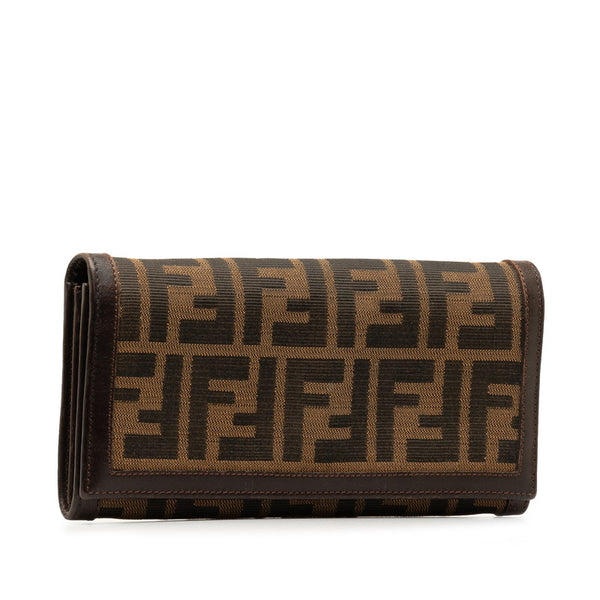 フェンディ ズッカ 長財布 30851 ブラウン キャンバス レザー レディース FENDI 【中古】