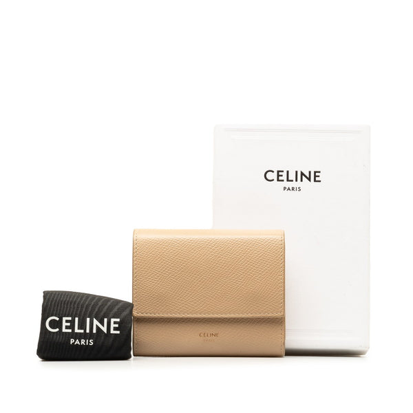セリーヌ スモール トリフォールドウォレット 三つ折り財布 ベージュ ヌード レザー レディース CELINE 【中古】