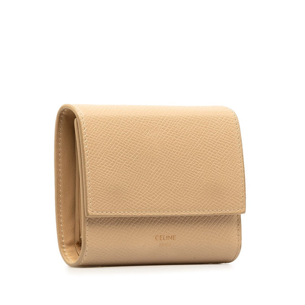 セリーヌ スモール トリフォールドウォレット 三つ折り財布 ベージュ ヌード レザー レディース CELINE 【中古】