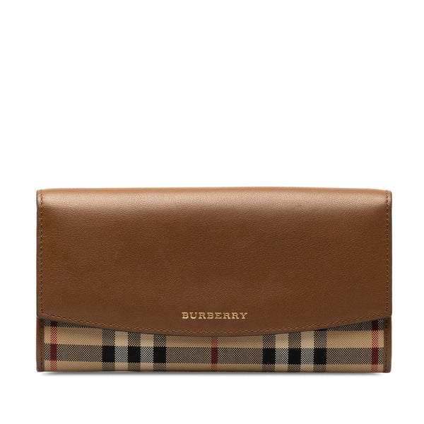 バーバリー ノバチェック シャドーホース 長財布 ブラウン レザー キャンバス レディース BURBERRY 【中古】