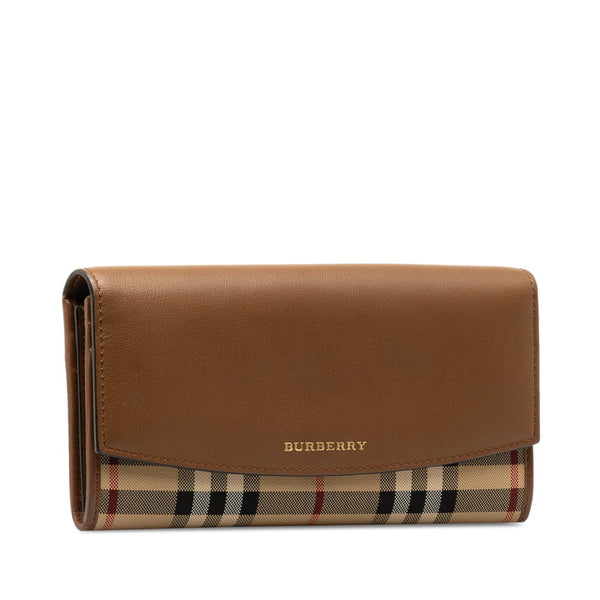 バーバリー ノバチェック シャドーホース 長財布 ブラウン レザー キャンバス レディース BURBERRY 【中古】
