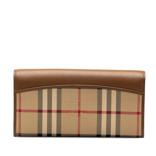 バーバリー ノバチェック シャドーホース 長財布 ブラウン レザー キャンバス レディース BURBERRY 【中古】