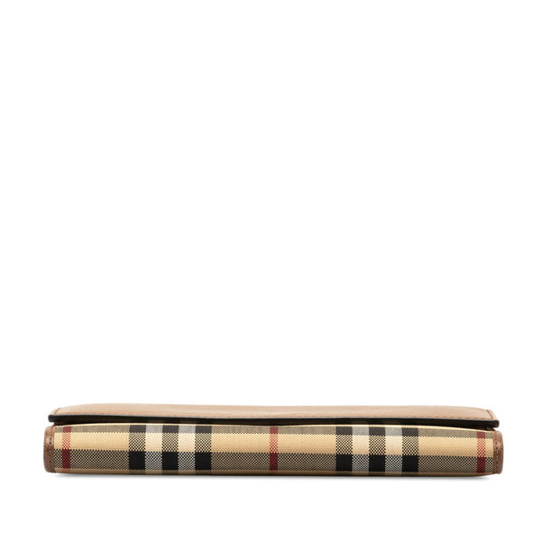 バーバリー ノバチェック シャドーホース 長財布 ブラウン レザー キャンバス レディース BURBERRY 【中古】