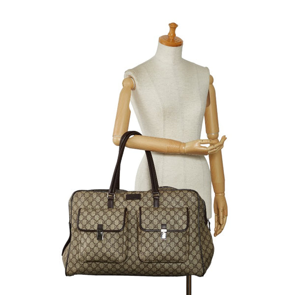 グッチ GGスプリーム ボストンバッグ ハンドバッグ 108827 ブラウン ベージュ PVC レザー レディース GUCCI 【中古】