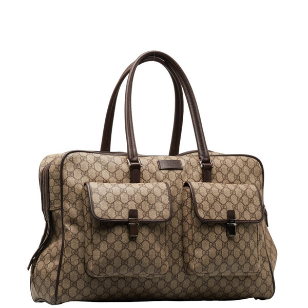 グッチ GGスプリーム ボストンバッグ ハンドバッグ 108827 ブラウン ベージュ PVC レザー レディース GUCCI 【中古】