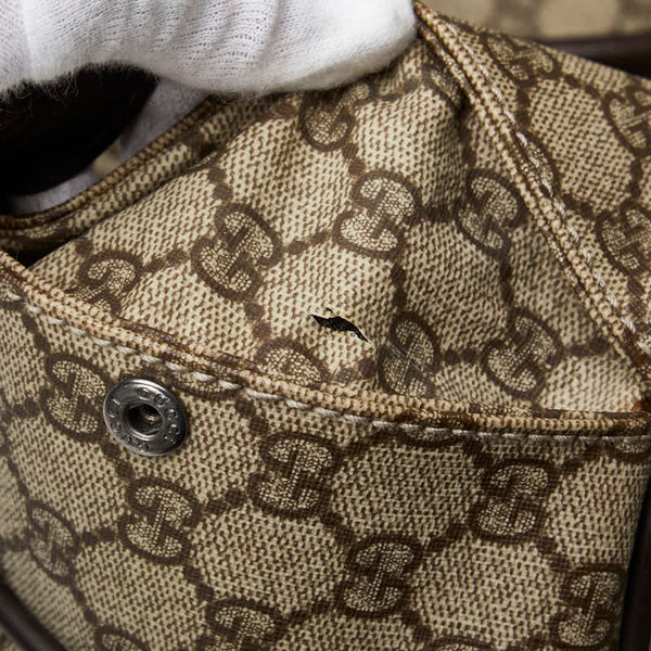 グッチ GGスプリーム ボストンバッグ ハンドバッグ 108827 ブラウン ベージュ PVC レザー レディース GUCCI 【中古】