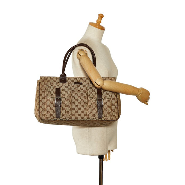 グッチ GGキャンバス ハンドバッグ トートバッグ 114267 ベージュ ブラウン キャンバス レザー レディース GUCCI 【中古】