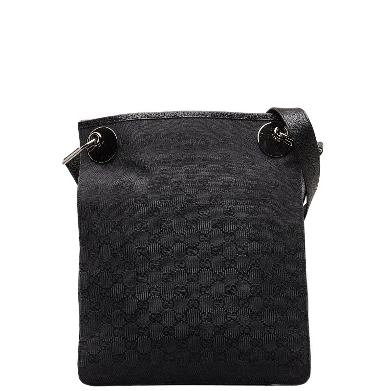 グッチ GGキャンバス 斜め掛け ショルダーバッグ 120842 ブラック キャンバス レザー レディース GUCCI 【中古】