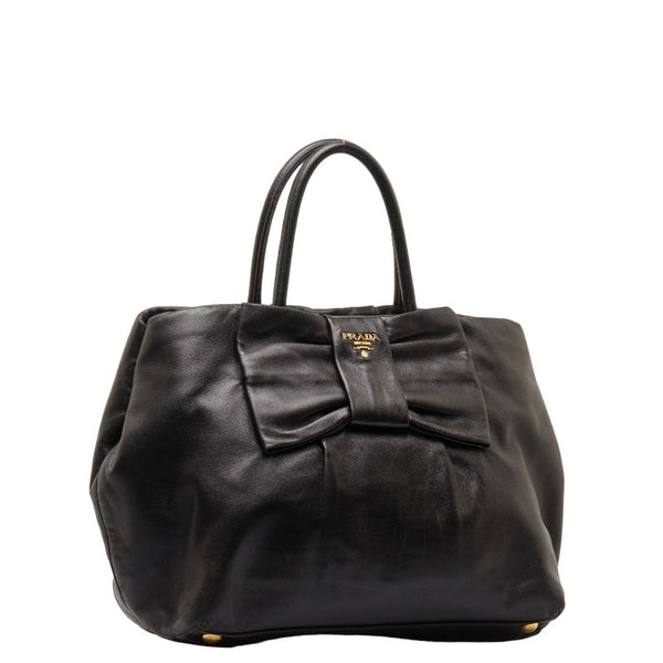プラダ リボン ハンドバッグ トートバッグ BN1601 ブラック レザー レディース PRADA 【中古】