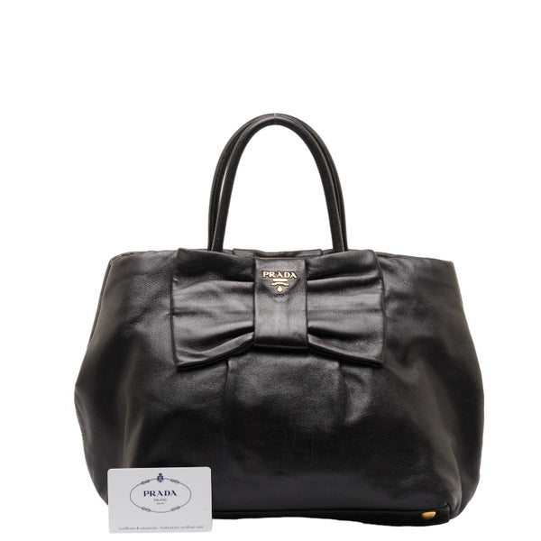 プラダ リボン ハンドバッグ トートバッグ BN1601 ブラック レザー レディース PRADA 【中古】