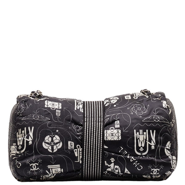 シャネル エアライン チェーン ショルダーバッグ ブラック ホワイト シルバー ナイロン レディース CHANEL 【中古】