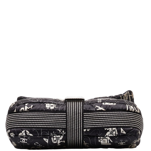 シャネル エアライン チェーン ショルダーバッグ ブラック ホワイト シルバー ナイロン レディース CHANEL 【中古】